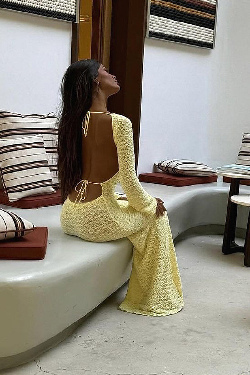Elegant Backless Long Sleeve Dress