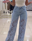 High Waist Lace Inset Straight Leg Jeans