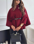 Elegant Winter Women's Cape Coat with Waist Tie