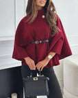 Elegant Winter Women's Cape Coat with Waist Tie