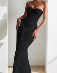 Elegant Strapless Long Dress with Waist Tie