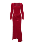 Elegant Long Sleeve Velvet Dress with Slit