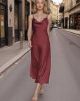 New Women's Satin Maxi Dress with Spaghetti Straps