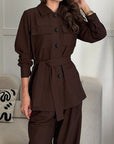 Chic Long Sleeve Lapel Waist-Defining Set