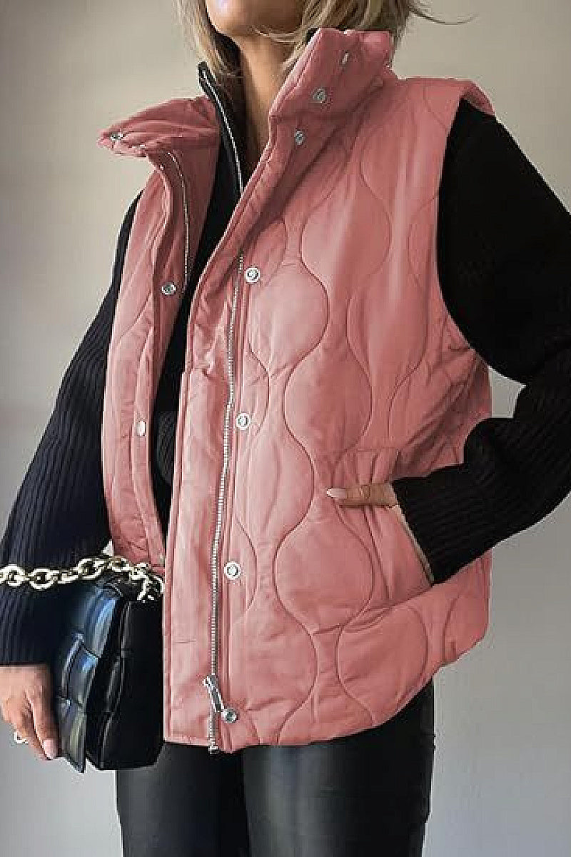 Fashionable Casual Sleeveless Cotton Vest with Zipper