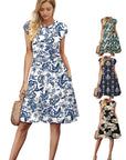 Fashionable Printed Dress with Cap Sleeves