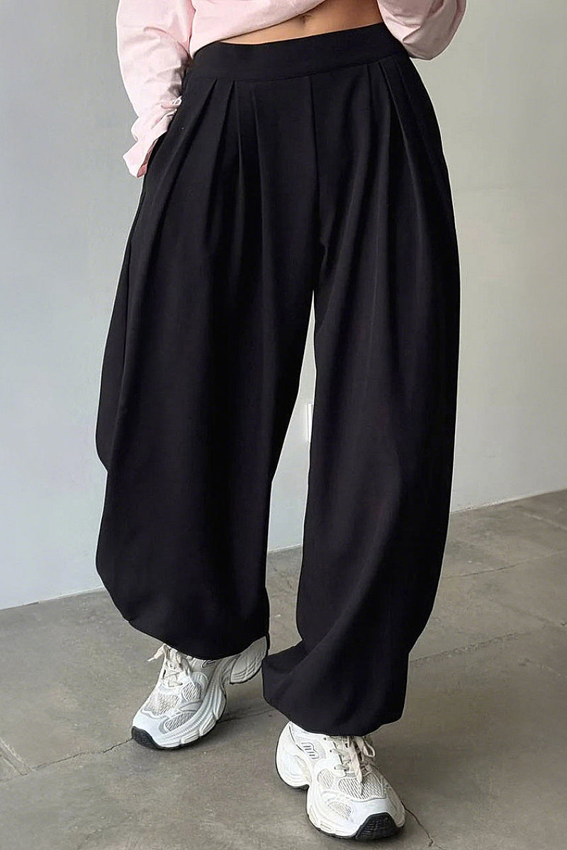 Casual Loose Fit Solid Color Tapered Pants