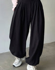 Casual Loose Fit Solid Color Tapered Pants