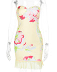 Spring Floral Print Strapless Bodycon Dress