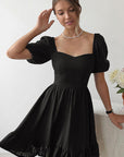 French Style Ruffled Dress with Puff Sleeves