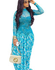 European Style Floral Print High Neck A-Line Dress