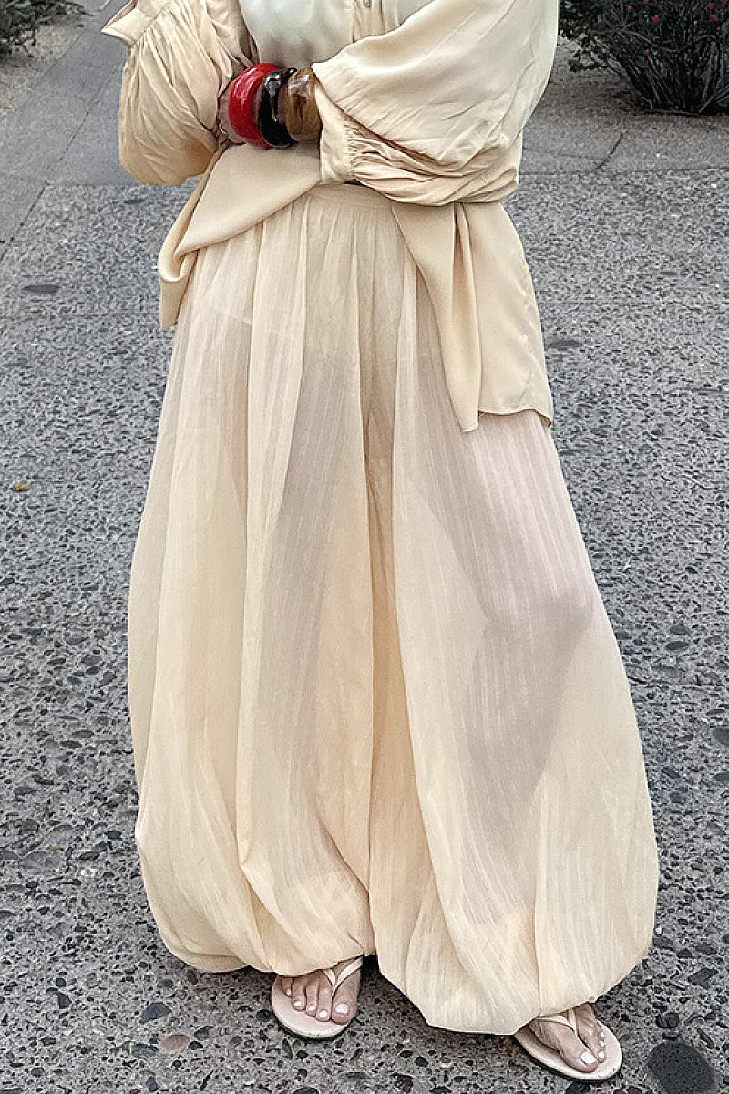Summer Loose Fit Bubble Cuffed Pants for Women