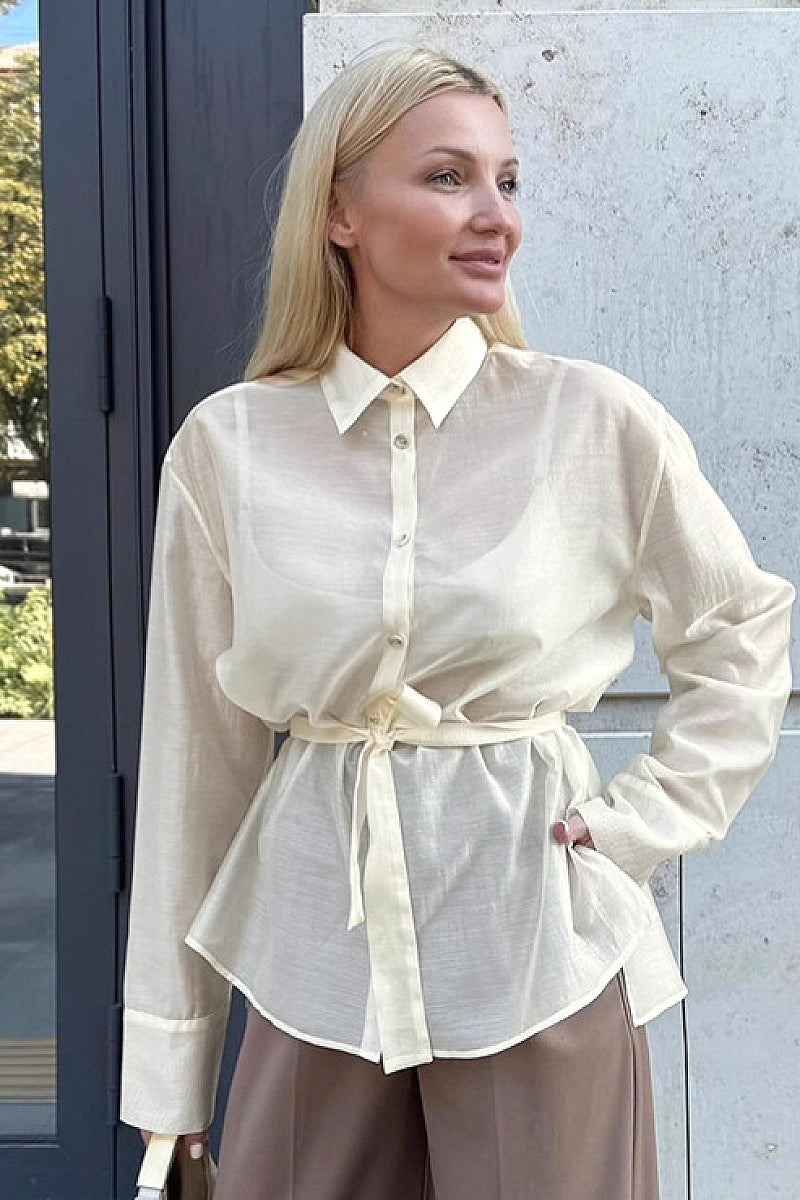 French Style Soft Apricot Collar Shirt for Women