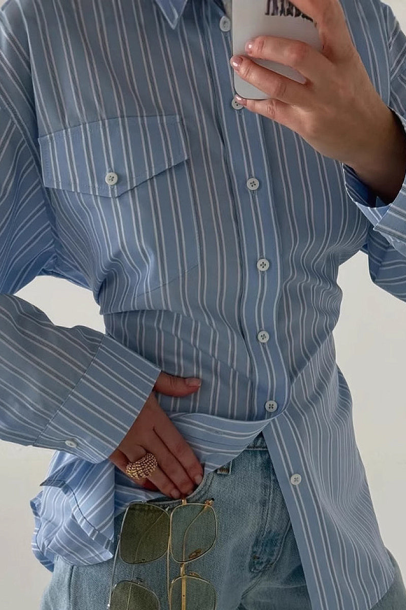 Autumn European and American Design Striped Shirt