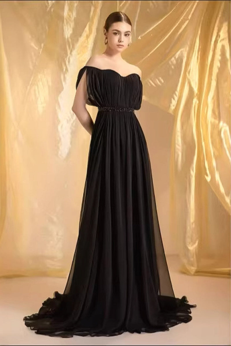 Elegant Off-Shoulder Long Silk Dress