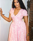 Elegant A-Line Dress with V-Neck and Puff Sleeves