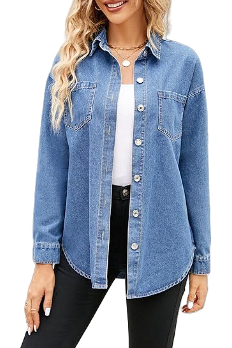 Loose-Fit Long Sleeve Denim Shirt for Women