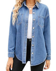 Loose-Fit Long Sleeve Denim Shirt for Women