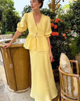 European Style Casual Cotton Linen Puff Sleeve Set