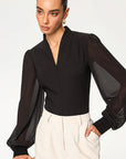 V-Neck Sheer Long Sleeve Blouse for Women