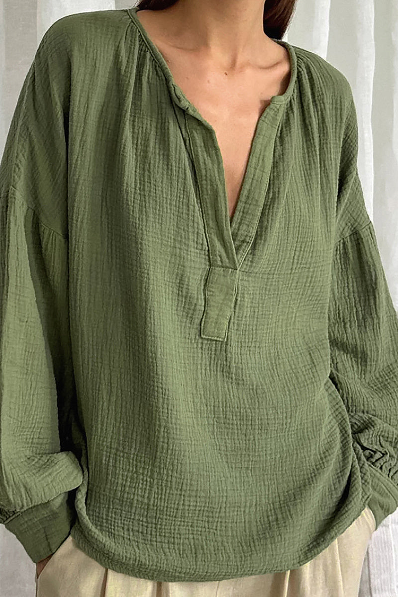 Minimalist Cotton Lantern Sleeve Casual Shirt