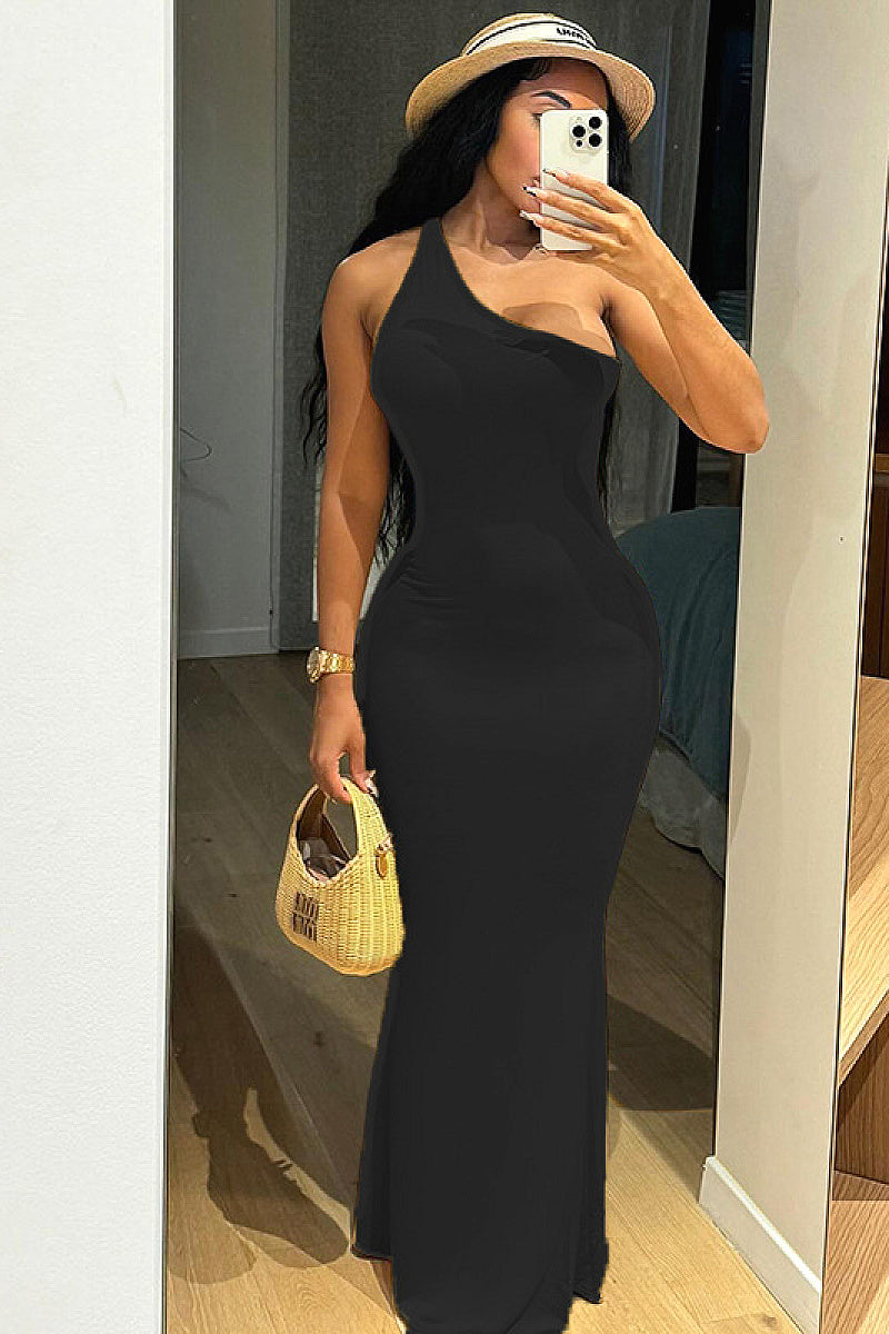 Summer One-Shoulder Sleeveless Bodycon Dress