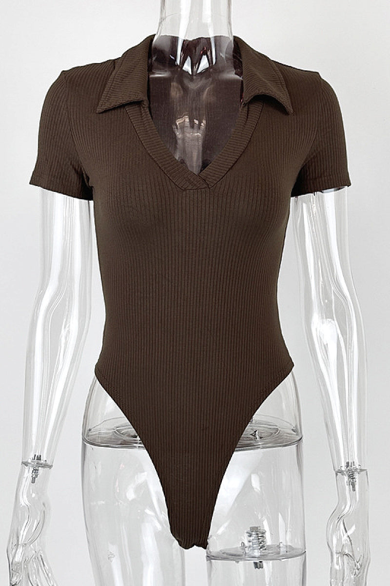 Summer New Women's Cotton Polo Neck Slim Fit Bodysuit