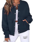 Fashionable Round Neck Short Jacket with Pockets