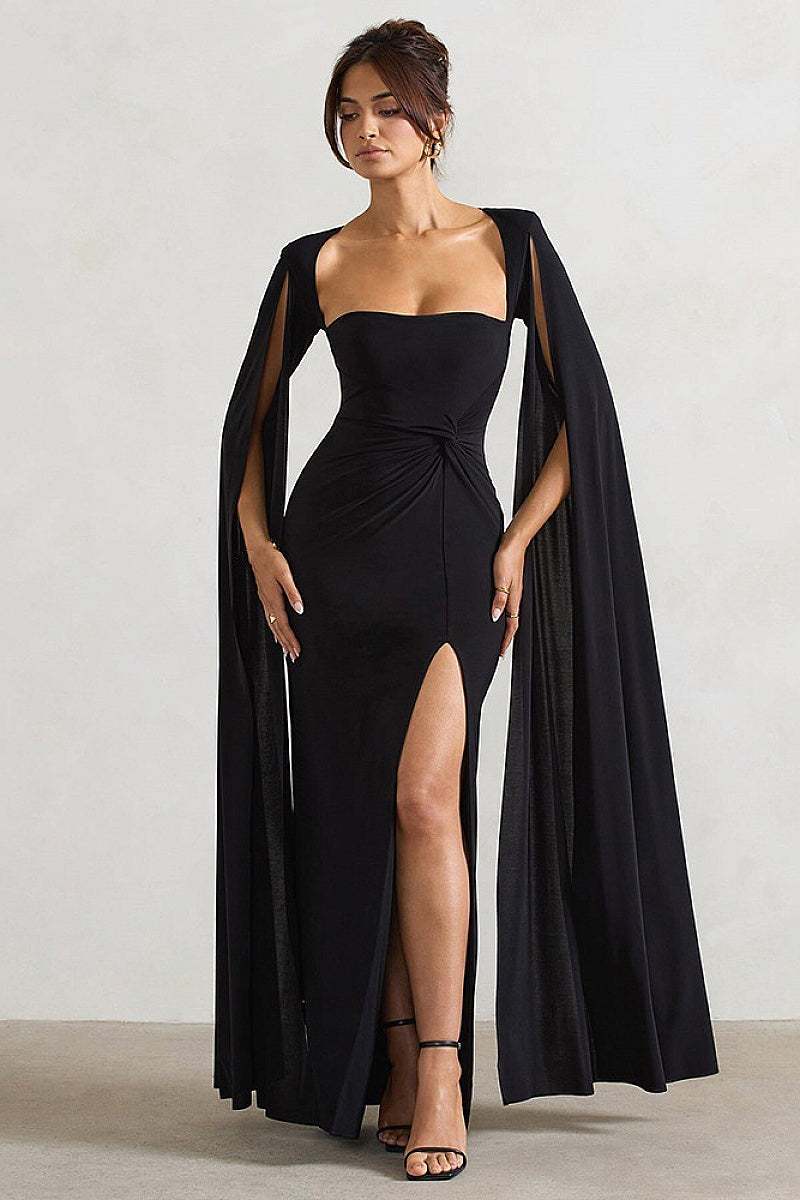 Elegant Long Sleeve Maxi Dress with Square Neck
