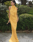 Backless Satin Halter Dress for Women
