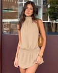 Summer Sleeveless Halter Dress in Khaki