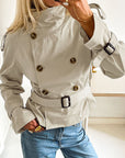 Stylish Stand Collar Waist-Defined Short Coat for Women