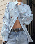 Russian Heart Print Collared Shirt for Women