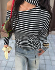 Fashion Striped Asymmetrical Long Sleeve T-Shirt