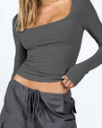 Women's Slim Fit Long Sleeve U-Neck Top