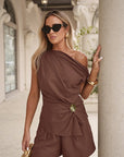 Summer Women's Cotton Two-Piece Set with Asymmetric Design