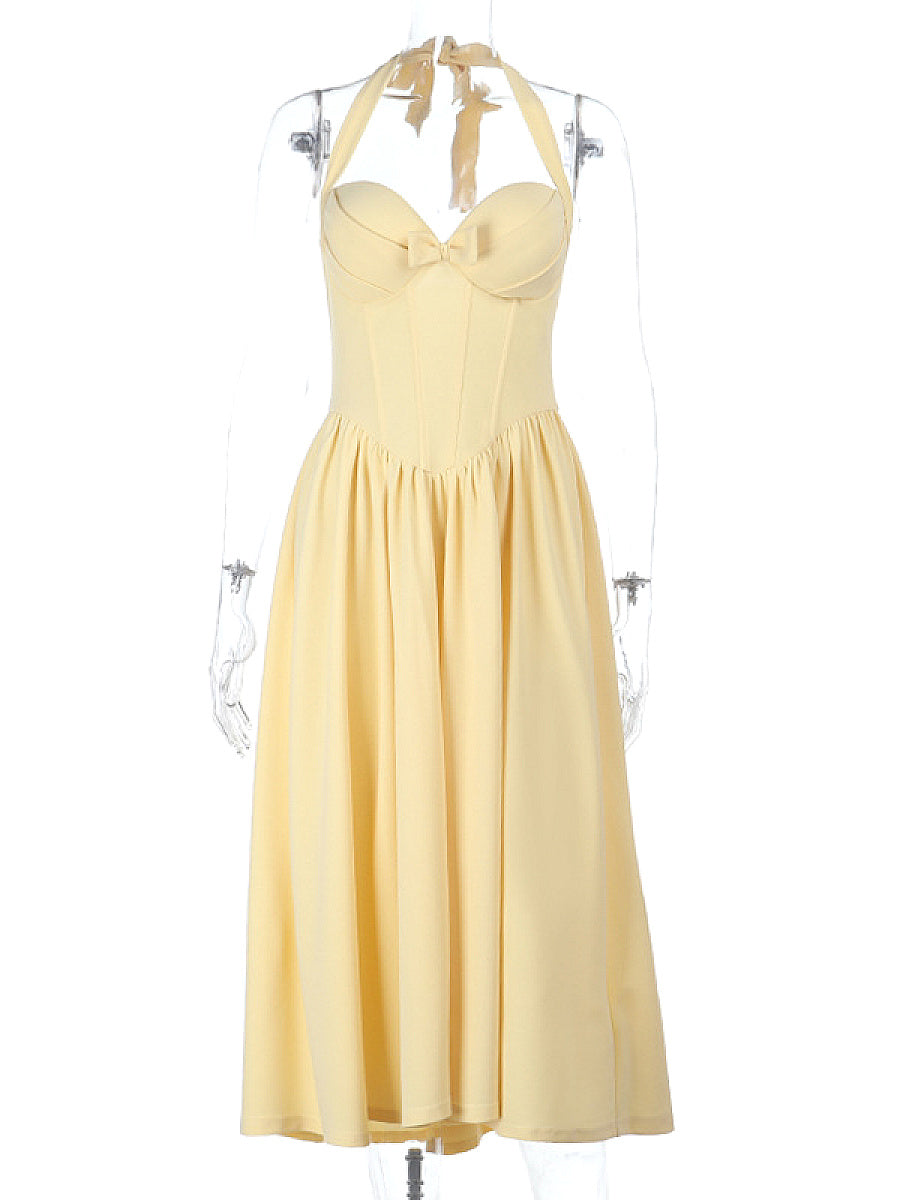 V-Neck A-Line Dress with Bow Detail