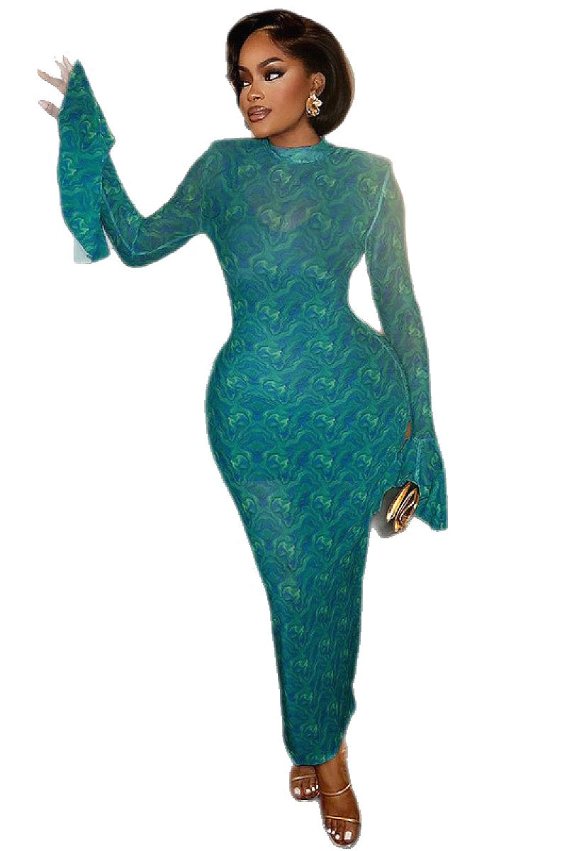 Elegant Retro Bodycon Dress with Long Sleeves