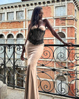 Elegant Lace-Trimmed Long Dress for Fall