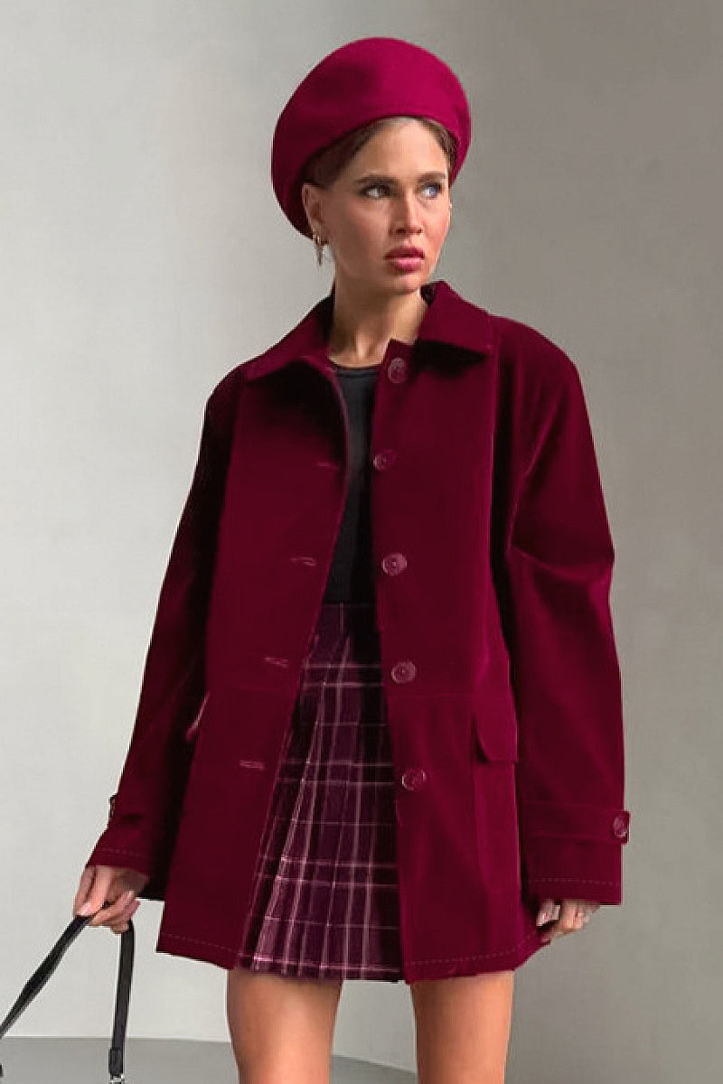 Vintage Velvet Jacket for Women in Burgundy