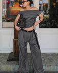 Chic Gray Strapless Two-Piece Suit Set