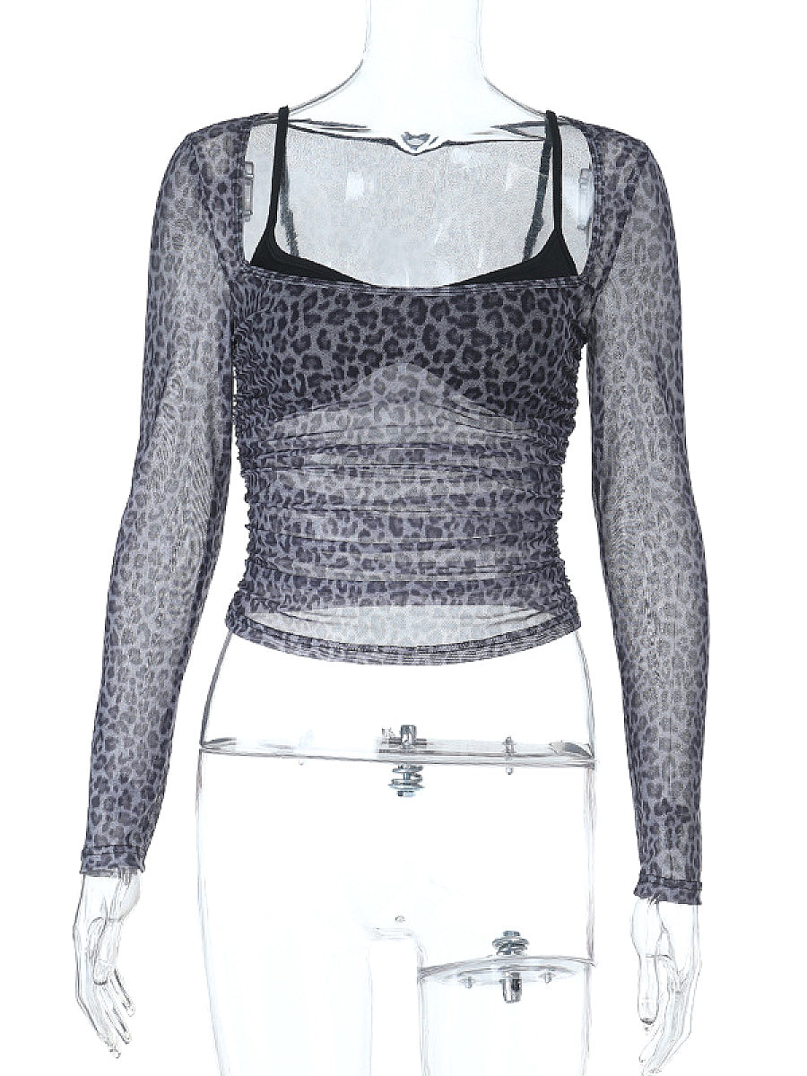 Leopard Print Long Sleeve Slim Top