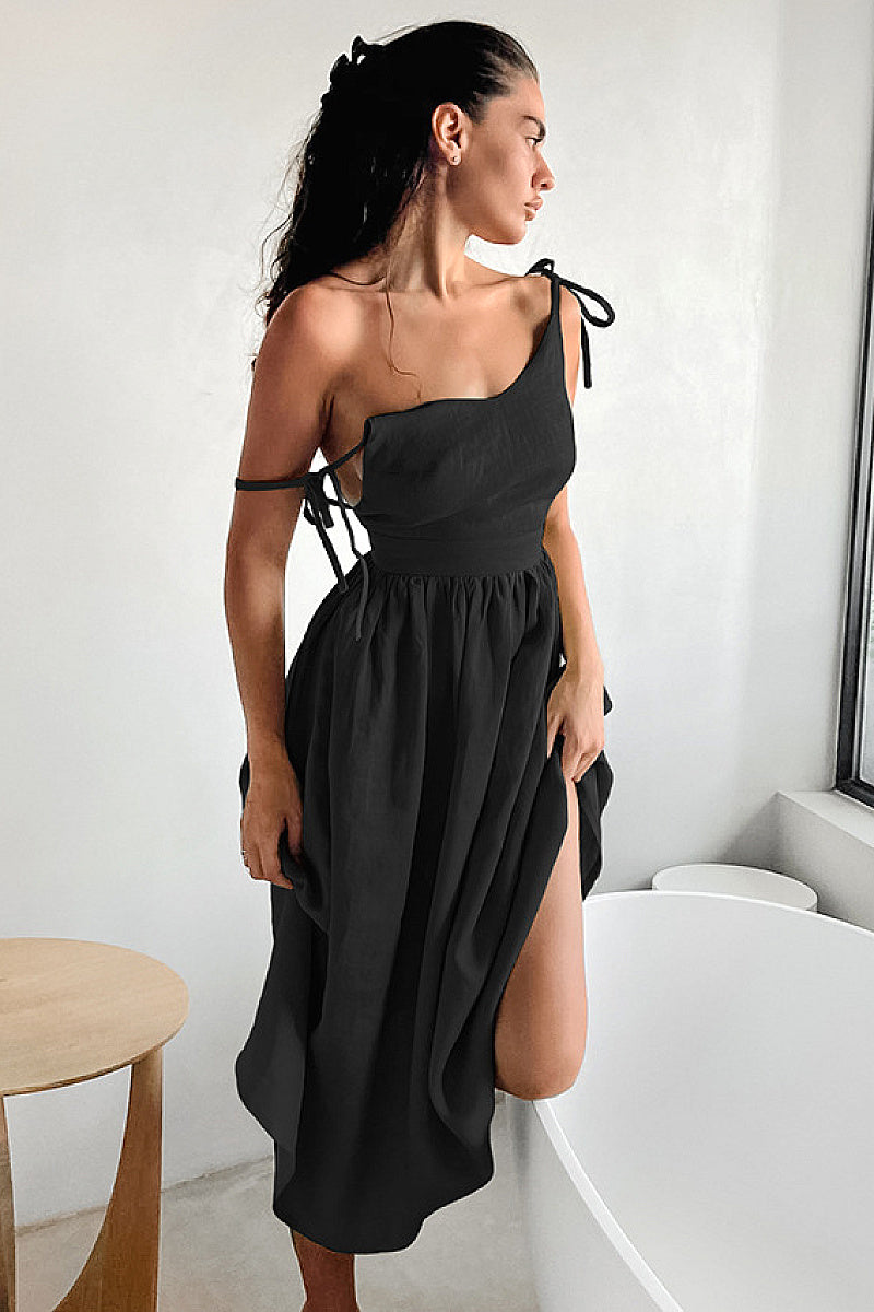 Summer Sexy Casual Khaki Cotton Linen Dress