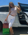 Elegant Polka Dot Print High Waist Cropped Pants