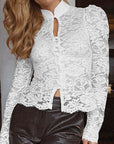 Fashionable Sexy Stand Collar Lace Puff Sleeve Shirt