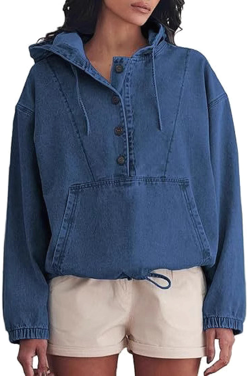 Fashionable Women's Denim Hoodie Jacket