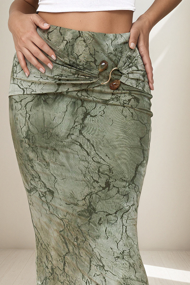 Vintage Floral Print Bodycon Maxi Skirt
