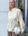 French Style Soft Apricot Collar Shirt for Women