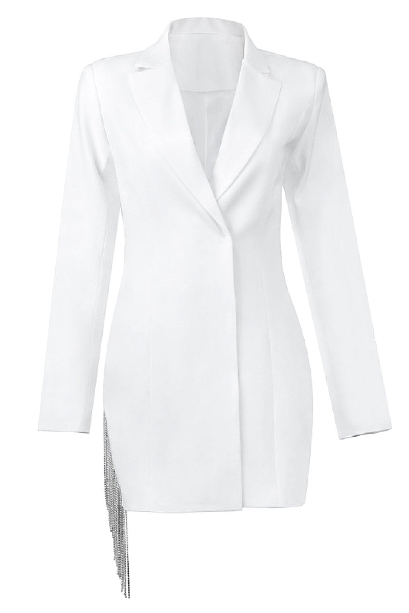 Elegant Women's V-Neck Blazer Dress with Fringe