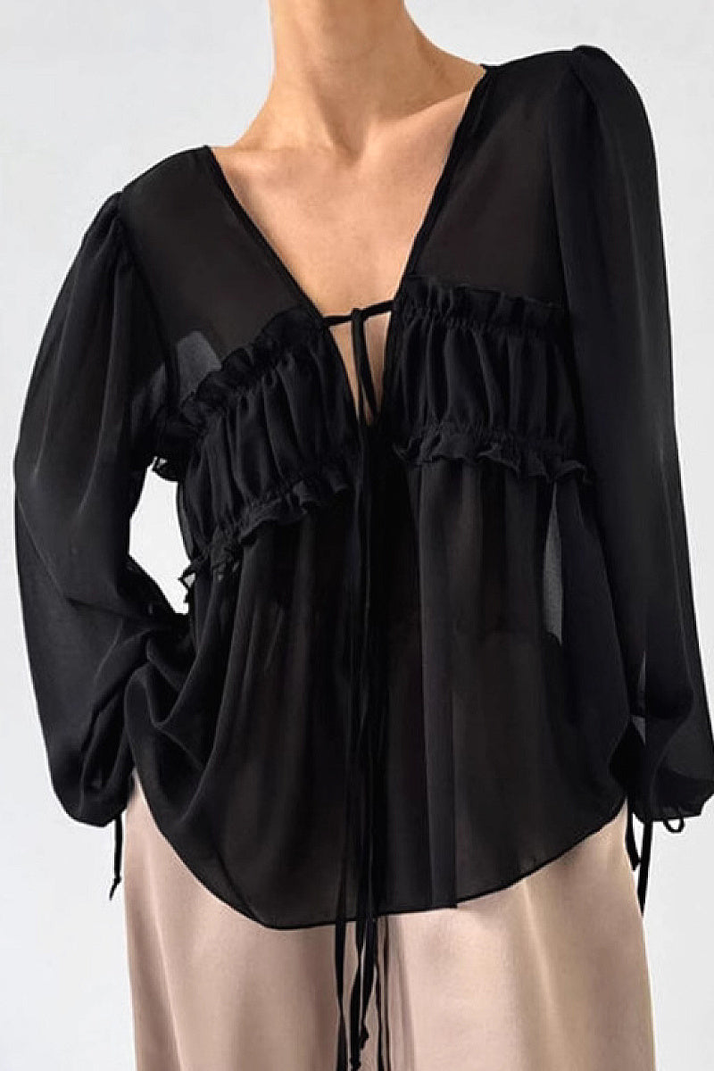 Chiffon Ruffle Tie Shirt for Women
